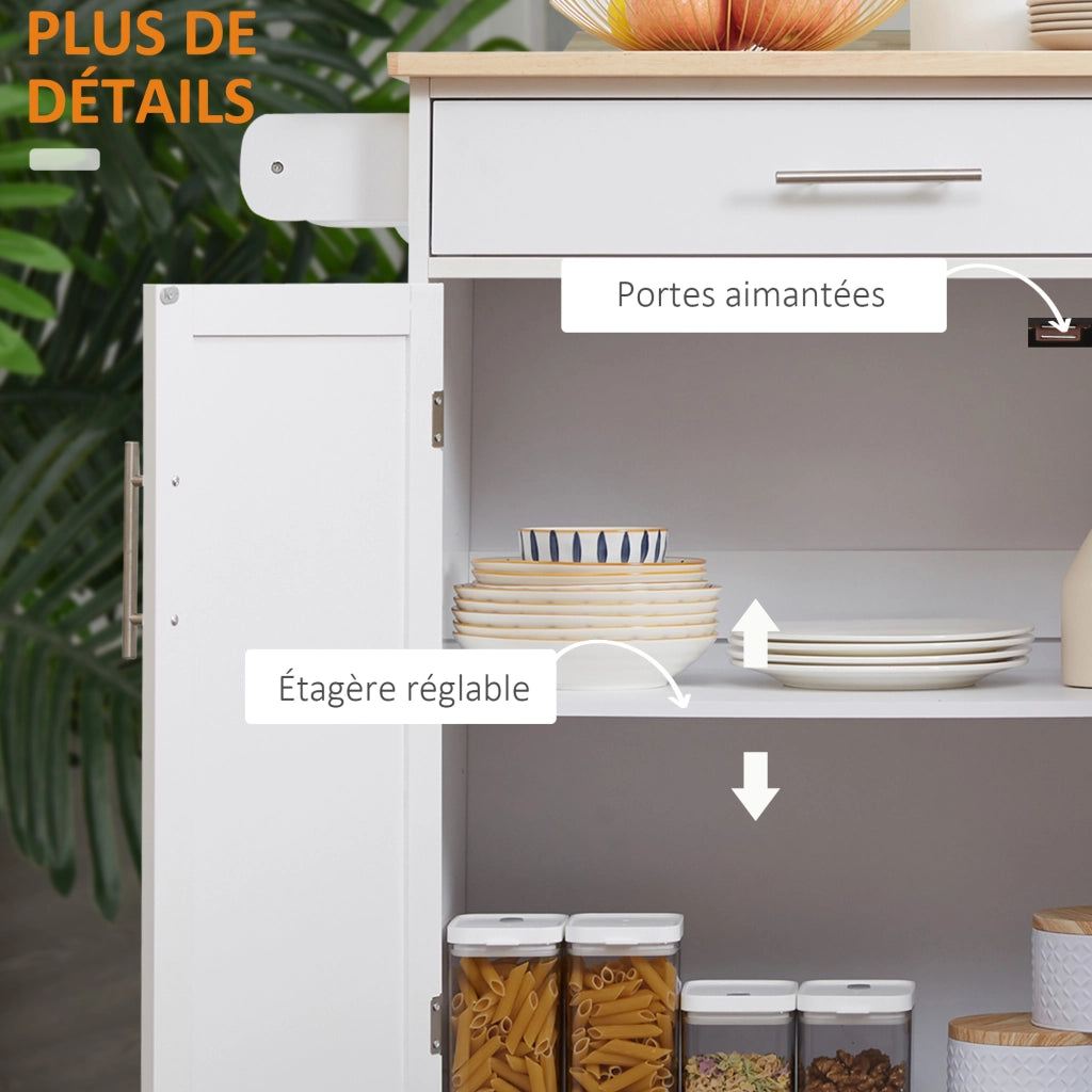 Carrello da cucina con ruote e cassetto ¨C zephmum ¨C bianco