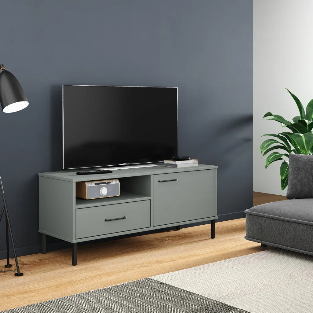 Mobile TV con Gambe-Credenza TV-Console TV Metallo Grigio Legno Massello di Pino OSLO 809288