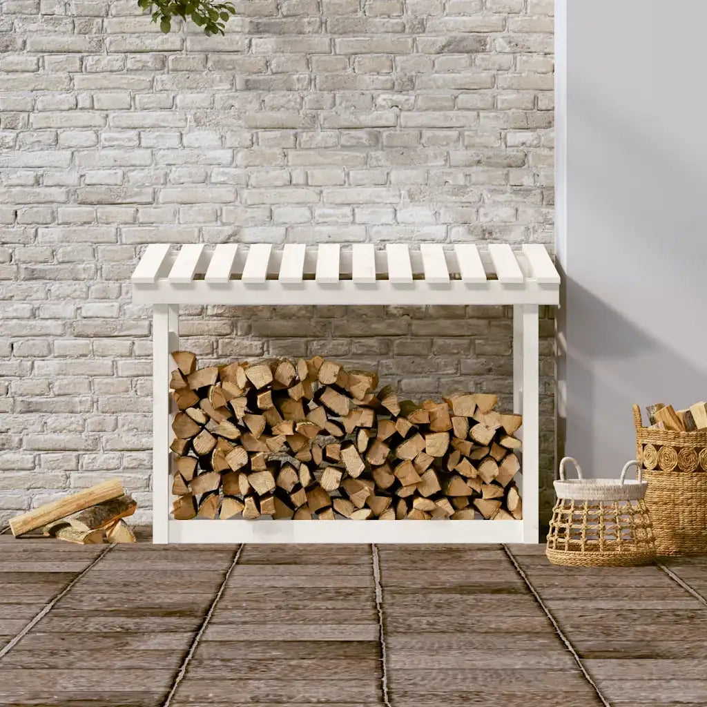 Portalegna-Scaffale per Legna Bianco 108x64,5x78 cm in Legno Massello di Pino
