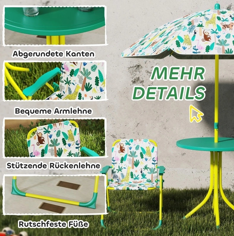 Set da giardino per bambini 49,5 x 49,5 x 50 cm verde con parasole rimovibile