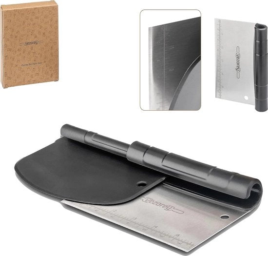 Set di raschiatoi per pasta da 2 pezzi con manico in acciaio inossidabile di alta qualità e plastica – raschiatore & carta da pasta (BPA-free) – spatola da pasta & raschiatoio da pasta – mescolatore da pasta per pane e pasta per pizza
