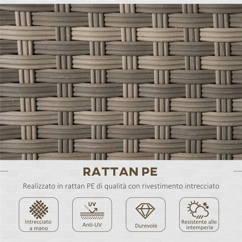 SET DA GIARDINO IN RATTAN PE CON DIVANO 3 POSTI 2 POLTRONE 2 SGABELLI E TAVOLO