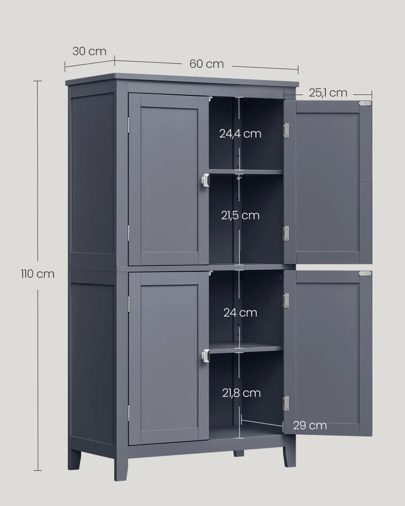 Mobiletto da bagno mobiletto da cucina mobiletto con 2 cassetti e 2 ante ripiani regolabili 30 x 60 x 110 cm grigio 12_0004024
