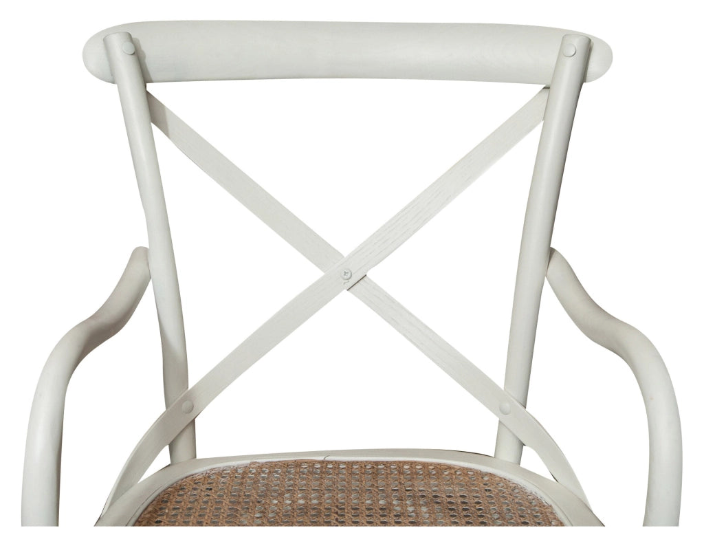 Biscottini Sedia con braccioli Thonet in massello di frassino finitura bianca anticata e seduta in paglia di Vienna L50xPR43xH89 cm