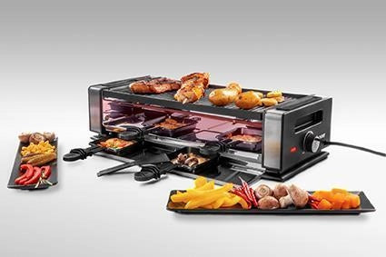 Unold 673773 Raclette Finesse Basic Raclette Elettrico 1200 W Piastra Reversibile 8 Pentole colore Nero