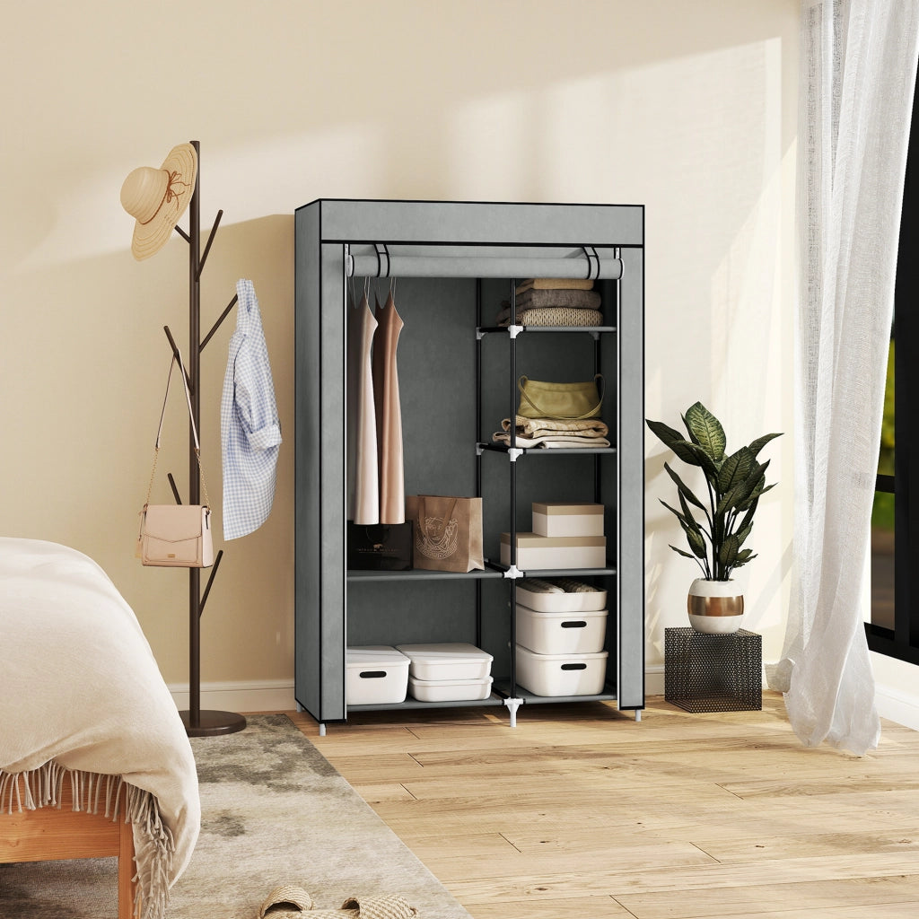 Armadio Pieghevole in Tessuto con 6 Ripiani e Appendiabiti ¨C zephmum ¨C 103x43x162.5cm Grigio