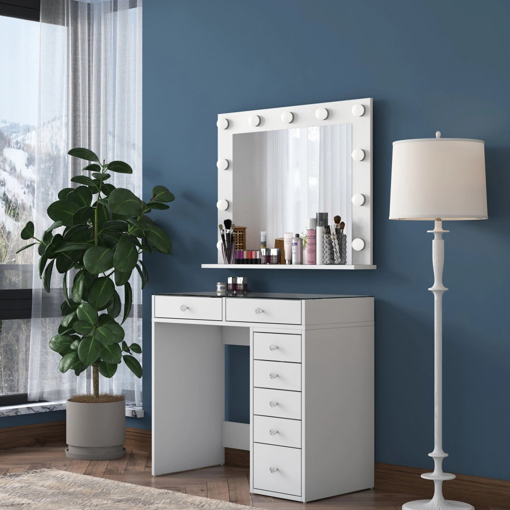 Tavolino da toilette "Kona" con specchio in legno - 90 x 44 x 80 cm - Bianco