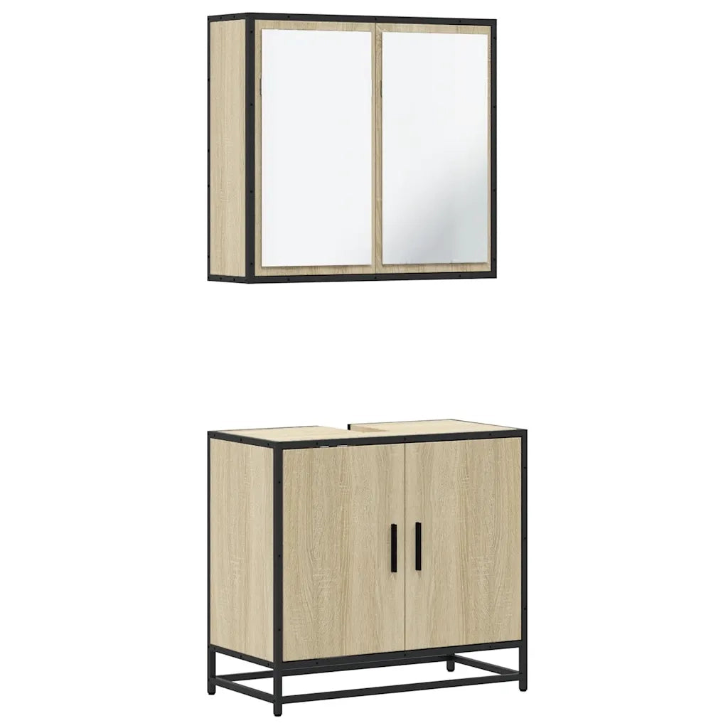 Set Mobili da Bagno 2 pz Rovere Sonoma in Legno Multistrato