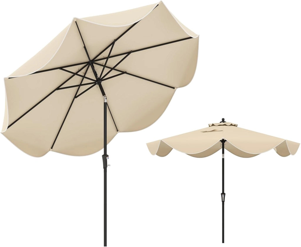 Ombrellone da Giardino 270 cm, Inclinabile a 25°, Parasole da Spiaggia Protezione UV e Anti UV, con Manovella e 8 Stecche, Ideale per Terrazza, Balcone, Piscina