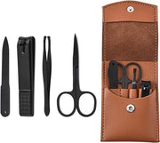 Set di Manicure 4-Pezzi Forbici unghie Clip sopracciglia e forbici cosmetici e lima unghie Set di cura unghie in Cassetta in Pelle Set di manicure per piedi o unghie per donne e uomini
