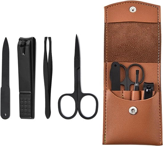 Set di Manicure 4-Pezzi Forbici unghie Clip sopracciglia e forbici cosmetici e lima unghie Set di cura unghie in Cassetta in Pelle Set di manicure per piedi o unghie per donne e uomini
