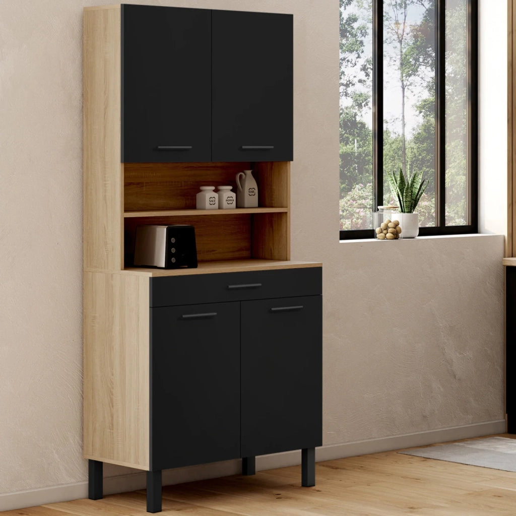 IDMarket - Credenza CINA 80 CM con 4 ante e cassetto effetto faggio nero