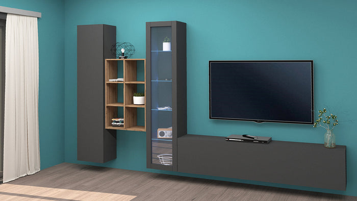 Parete Attrezzata Soggiorno 320x30x180 cm Maruska n°15 Grigio Antracite Opaco