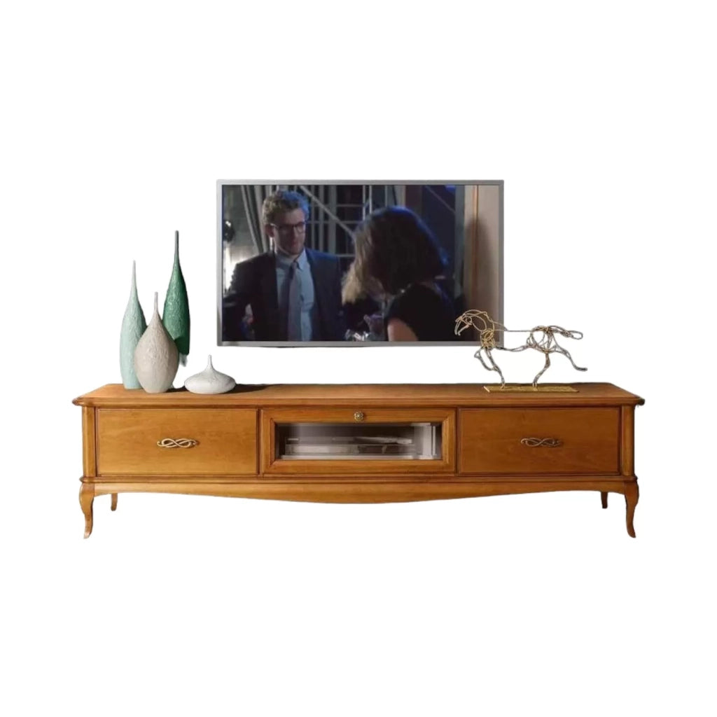 Porta tv classico in legno 2 cassetti 1 ribalta finitura bassano l.200 p.50 h.50 - Mobili 2G