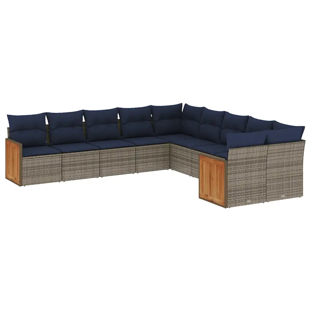 Set Divani da Giardino 10 pz con Cuscini Grigio in Polyrattan 3228035