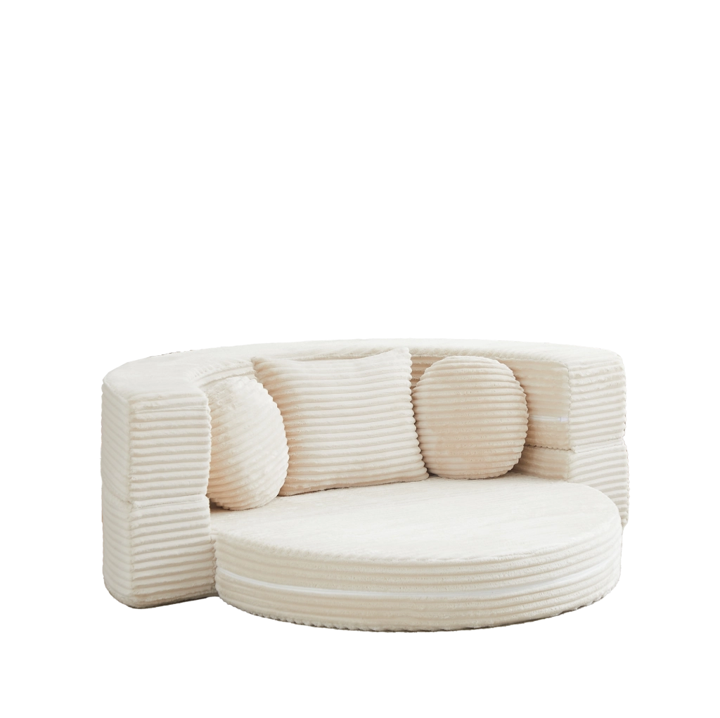 Divano trasformabile 4 in 1 in velluto a coste beige HOMVRA