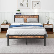 Letto singolo in metallo 120x200 con testiera contenitore; marrone vintage; senza boxspring
