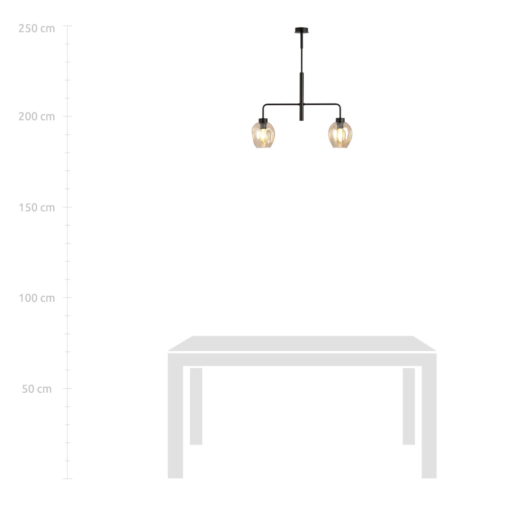 Lampadario Moderno 2 Luci Eritonio In Accaio Nero E Vetro Ambra