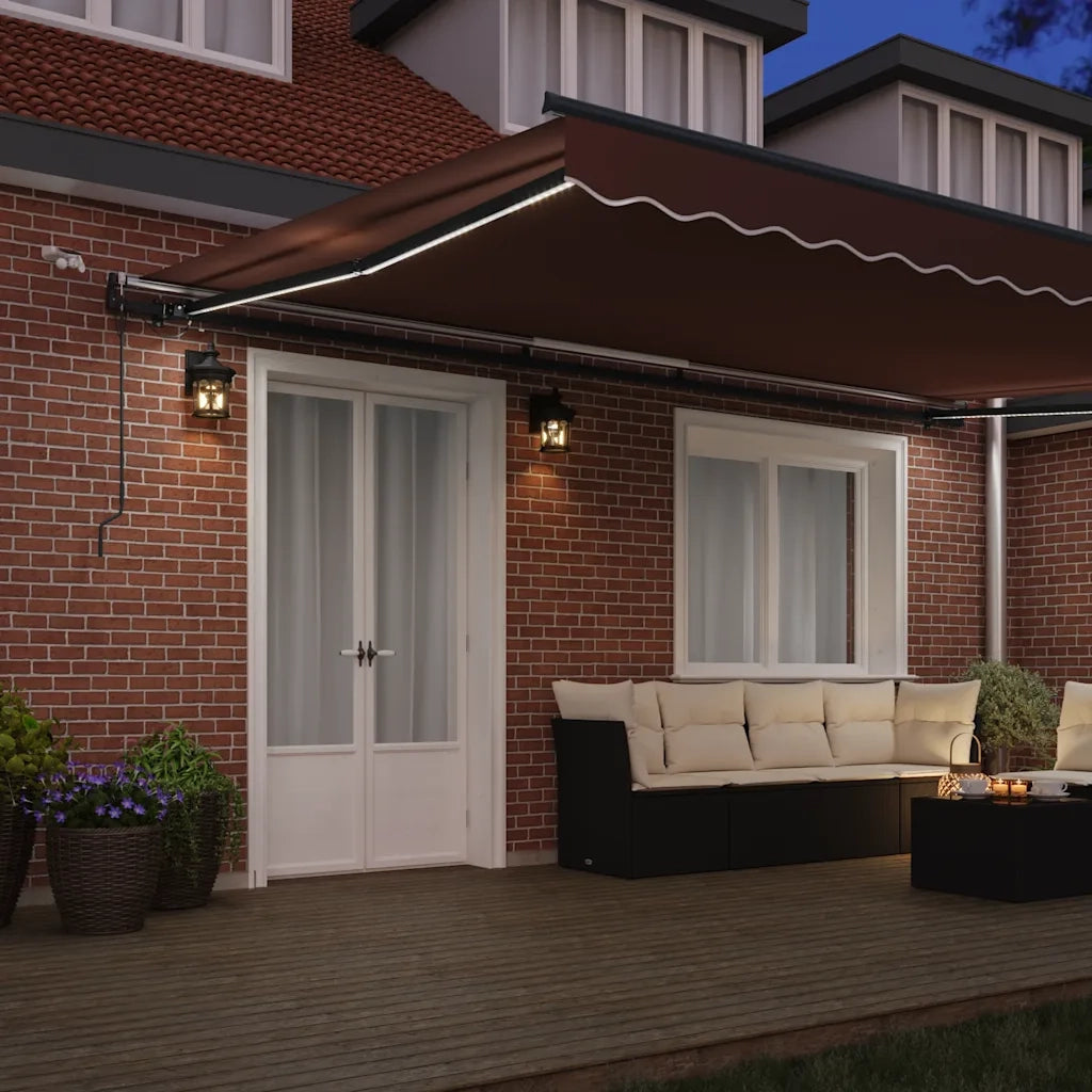 vidaXL Tenda da Sole Retrattile Automatica con LED Marrone 500x300 cm