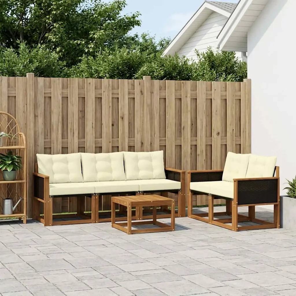 Set di divani da esterno con cuscino 6 pcs Naturale e Crema