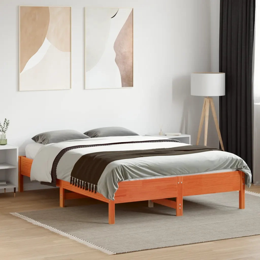 Letto senza Materasso Marrone Cera 135x190 cm in Legno di Pino