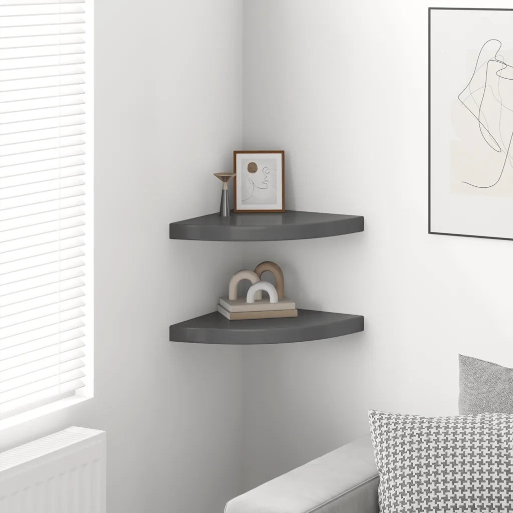 Scaffali Angolari a Parete 2 pz Grigio Lucido 35x35x3,8 cm MDF 323914