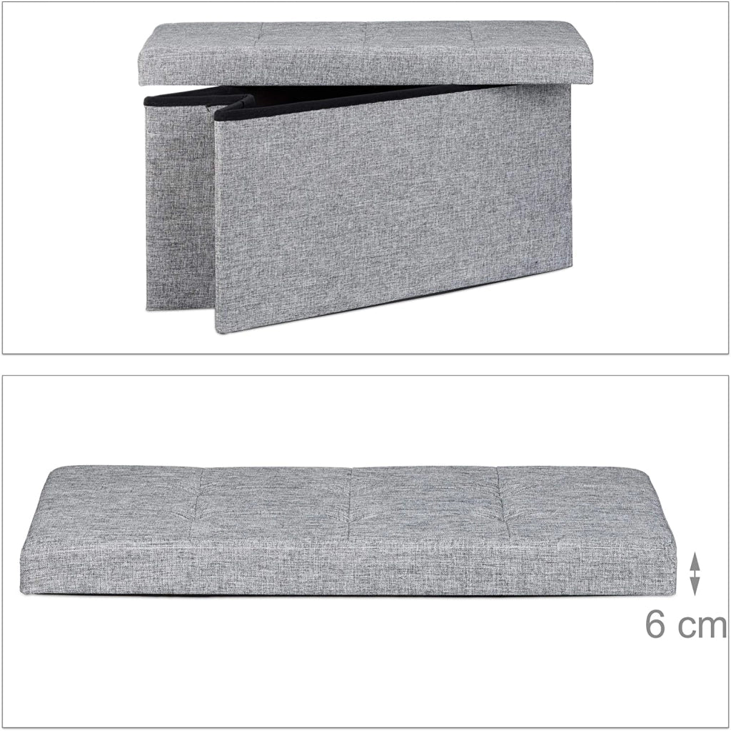 Panca sgabello pouf pieghevole contenitore poggiapiedi 76 cm lino grigio 13_0002337_4