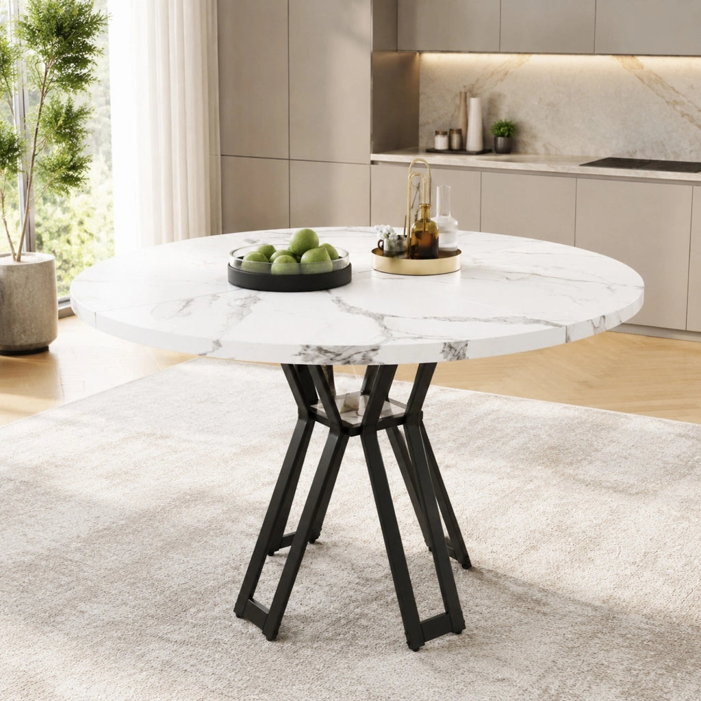 Tavolo da pranzo 100x100x76 cm con piano in MDF effetto marmo
