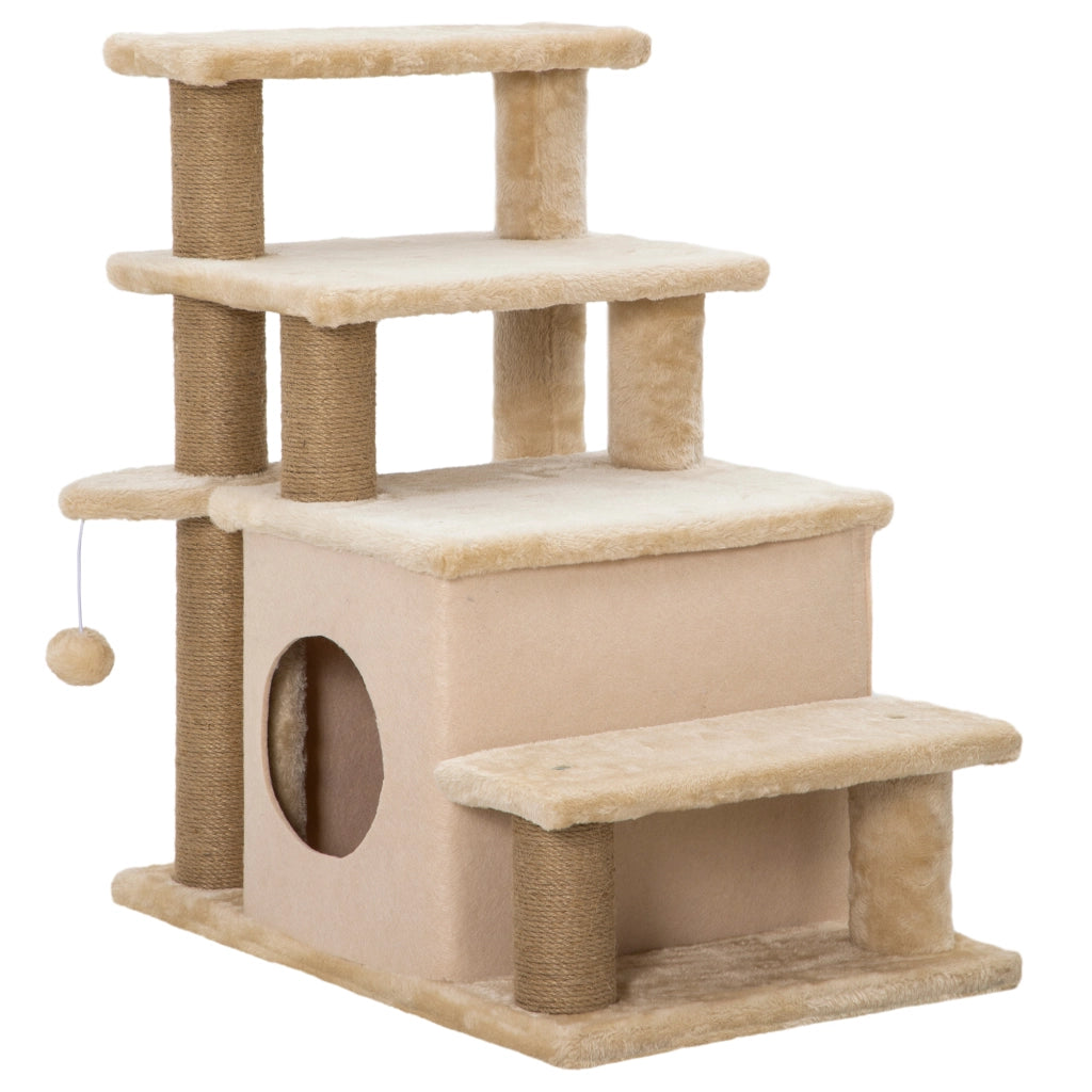 Casetta per Gatti con Tiragraffi e Giocattoli ¨C Zephmum ¨C Beige 60x40x66 cm
