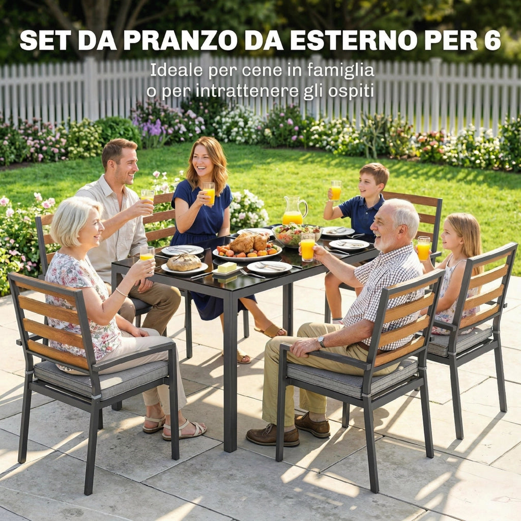 Tavolo da pranzo allungabile con sedie ¨C zephmum ¨C nero, 6 persone