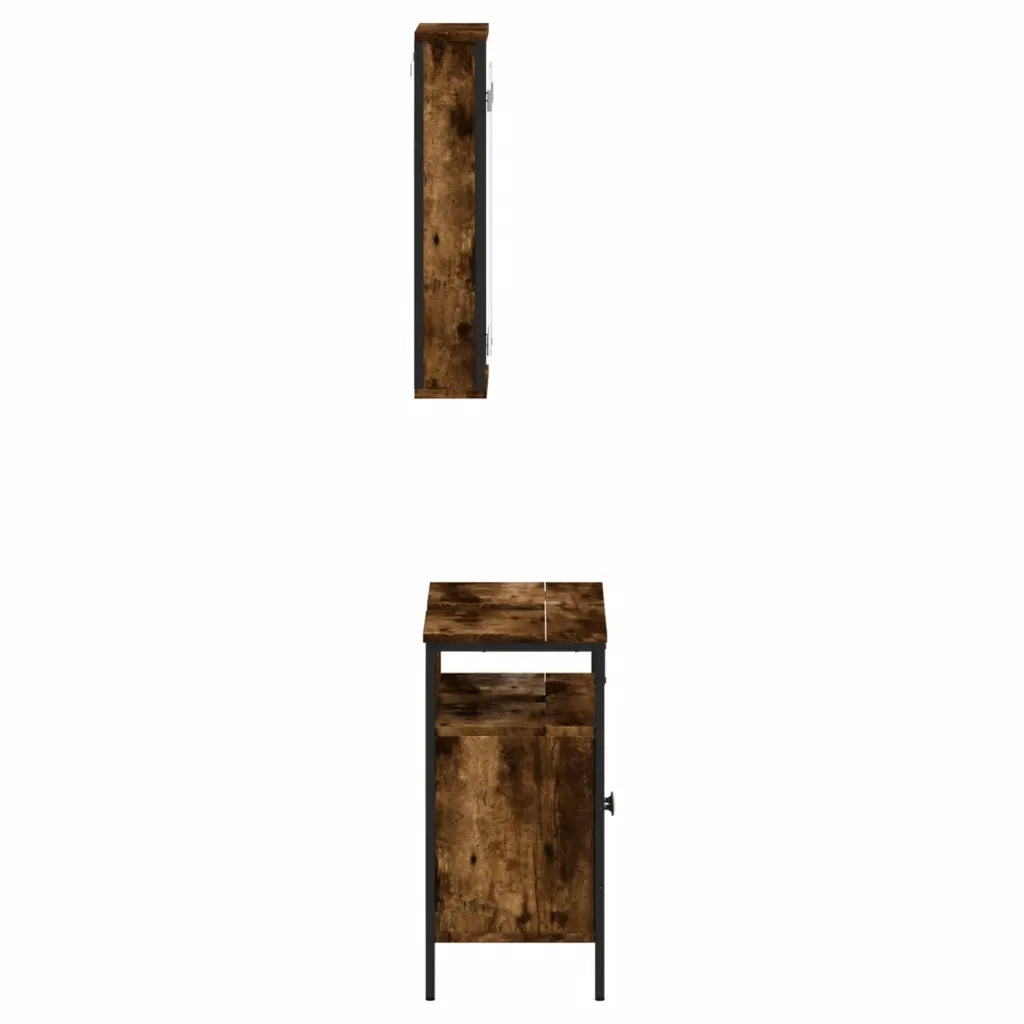 Set Mobili da Bagno | Armadio da bagno 2 pz Rovere Fumo in Legno Multistrato