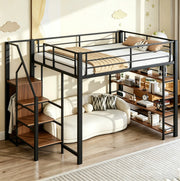 Letto a soppalco 140x200 cm con scala contenitore, nero