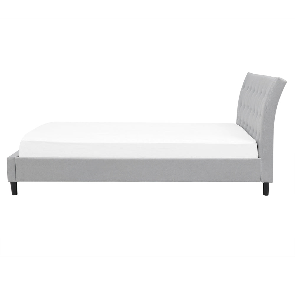 Letto a doghe Tessuto in poliestere grigio Gambe in legno imbottite Testiera capitonné 180 x 200 cm Design moderno