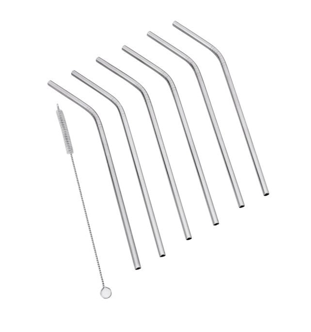 Set 6 Cannucce Riutilizzabili Bibita Cocktail in Acciaio Inox Spazzolino Pulizia