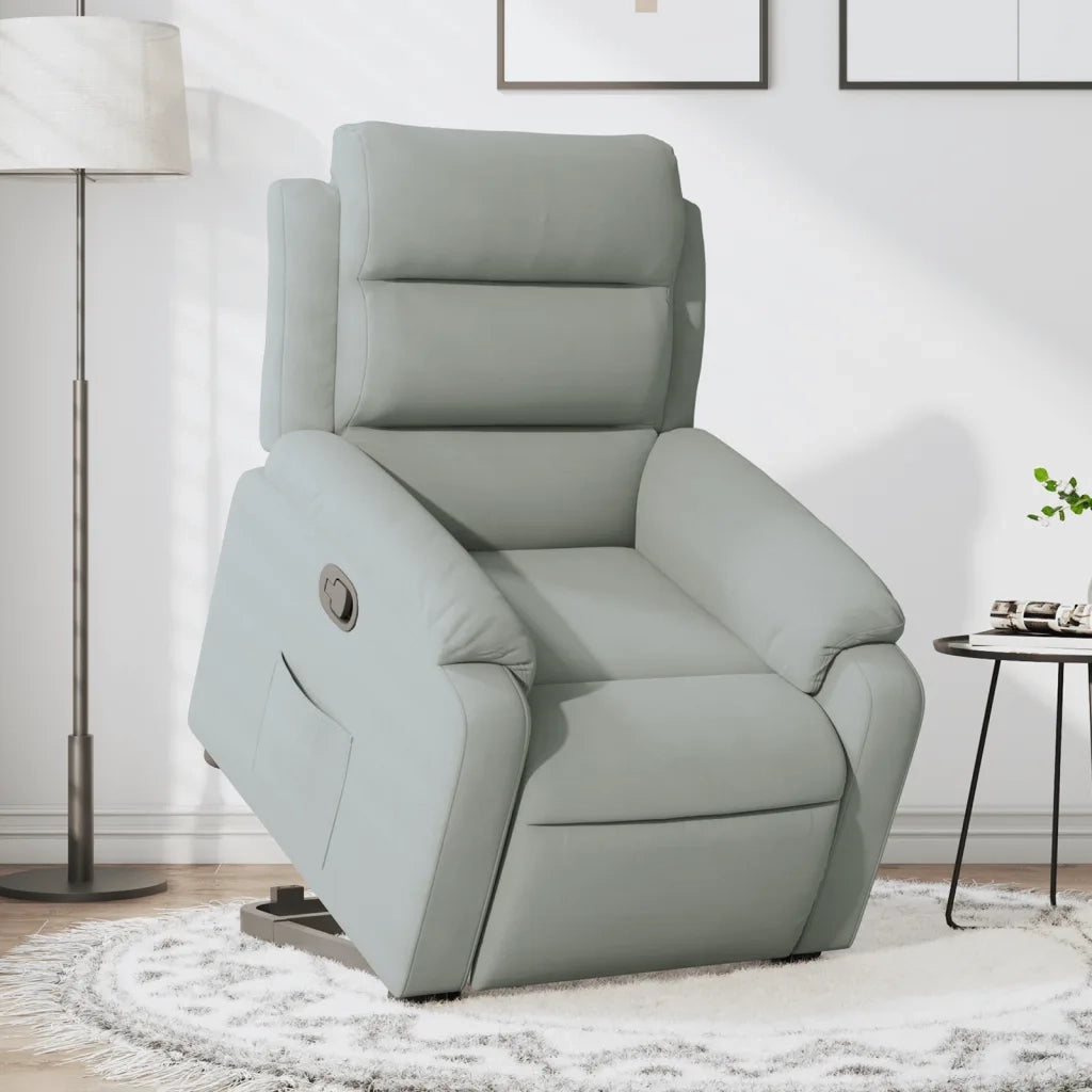 Poltrona | Sedia Relax Alzapersona Reclinabile Grigio Chiaro in Velluto