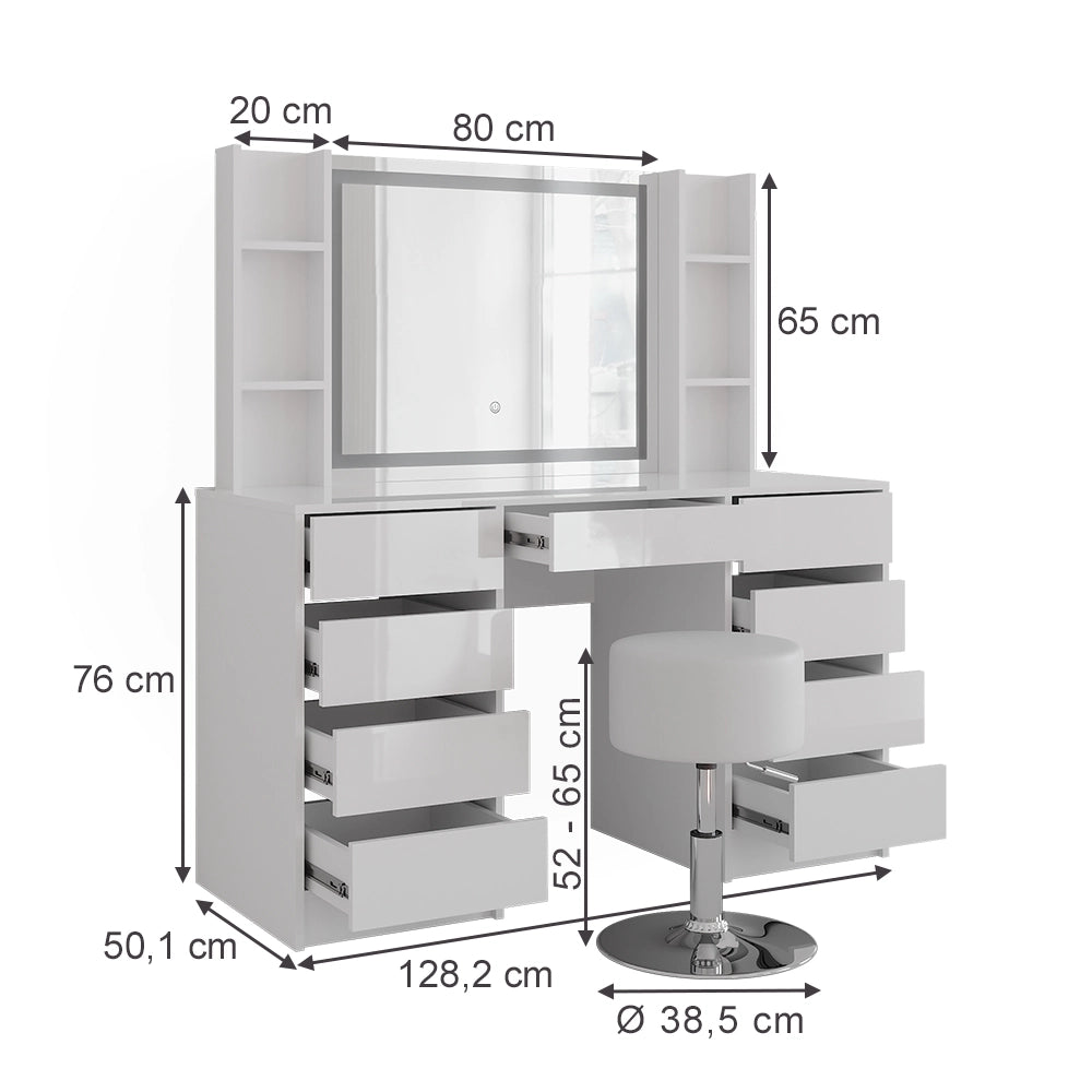 Vicco Tavolo da toeletta Bianco/bianco lucido 128.2 cm 5 parti
