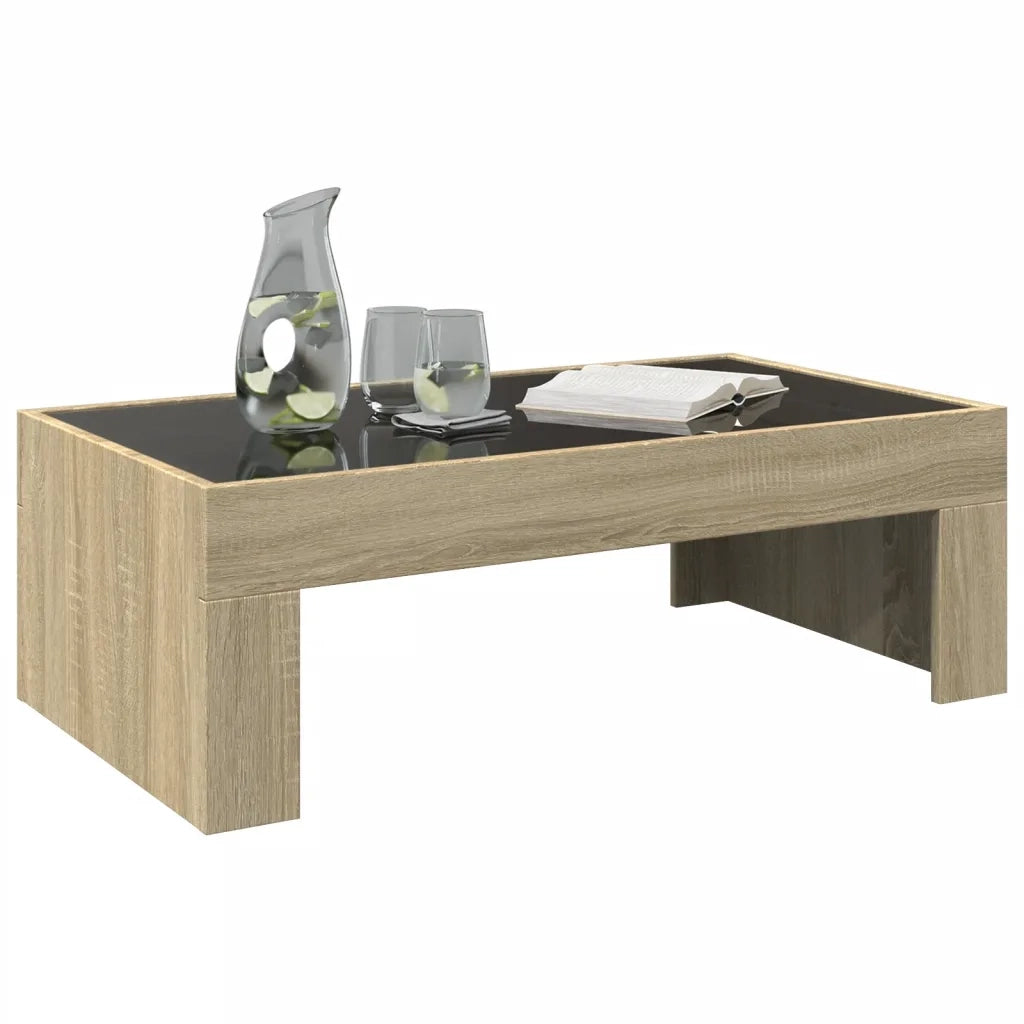 Tavolino da Salotto con LED Infinity-Tavolino da soggiorno Rovere Sonoma 90x50x30 cm