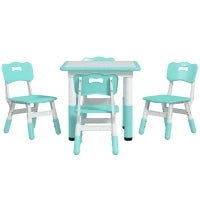 Set Tavolo e Sedie per Bambini 5pz con 4 Sedie Regolabili 32x36x52.5-56 cm e Tavolo 60x60x46-58 cm, Verde