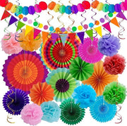 Decorazioni - Tema Messicano Ventilatori a Sospensione in Carta - Piume di Carta Regalo - Rete di Bandiere per Festa - Sfogliatelle in Tissue - Pacchetto per Festa - 33 Pezzi