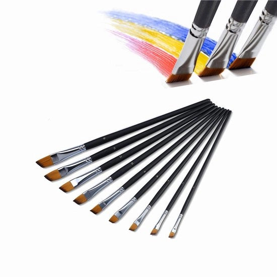 Set di Pennelli Professionale 9 Stuks Nylon - Pennelli Acrilica/Aquarello - Pennelli Olio/Finezza - Pennelli Sottili - Set di Pennelli a Borsetta per Artisti - Dimensioni #0 a #16 - Borsette da Pittore