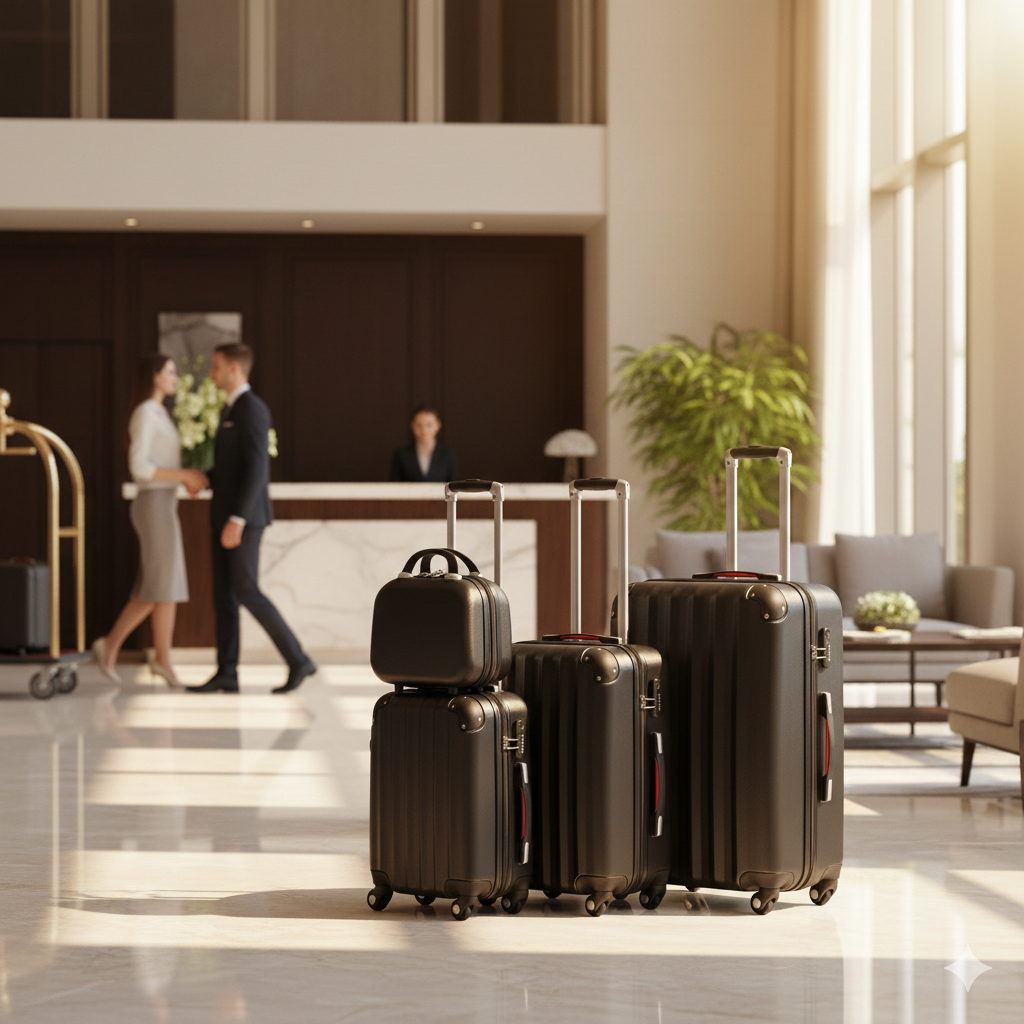 Set 4 Valigie Trolley e Beauty Case Rigide da Viaggio Easy Roll Angoli Rinfornzati in ABS Nero