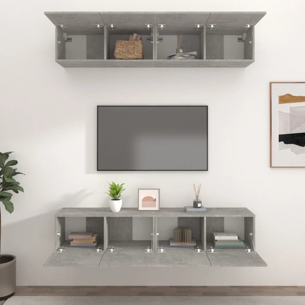 Mobili TV 4 pz | Armadietto TV | Mobile Porta TV Grigio Cemento 80x30x30 cm in Legno Multistrato