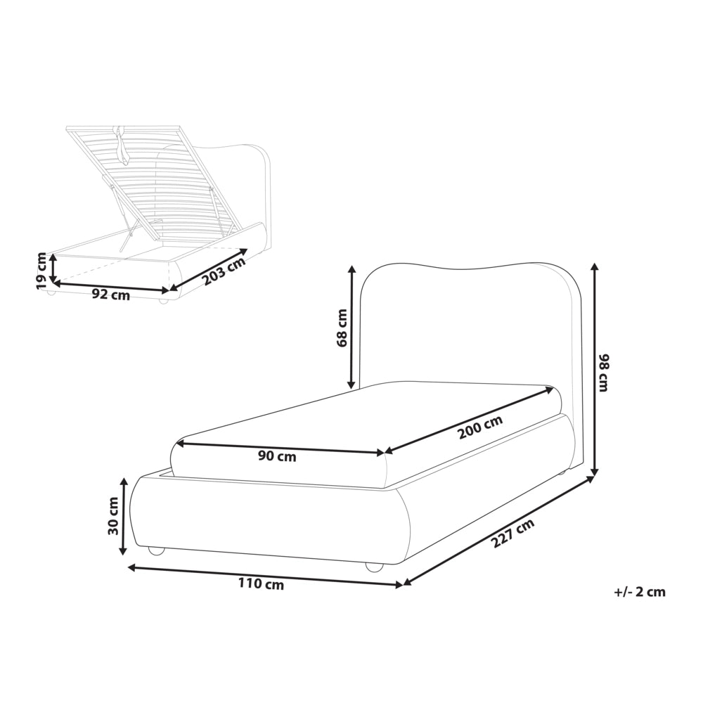 Letto con contenitore in tessuto bianco sporco 90 x 200 cm design moderno e minimalista