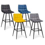 IDMarket - Set di 4 sgabelli da bar in velluto blu, grigio chiaro, grigio scuro, giallo MADY