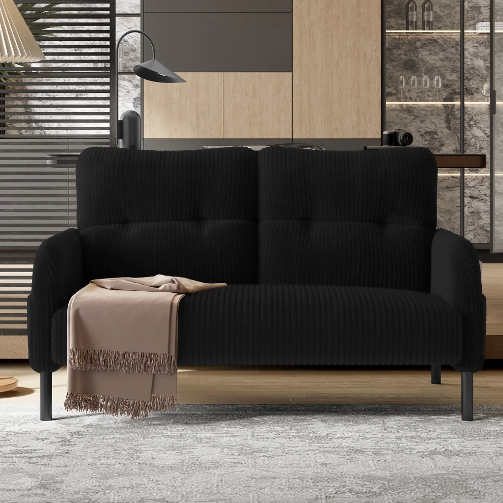 OKWISH Divano 2 Posti, Schienale Ergonomico con Tasche Laterali e Seduta Ampia, Piedini in Metallo, Velluto a Coste Nero