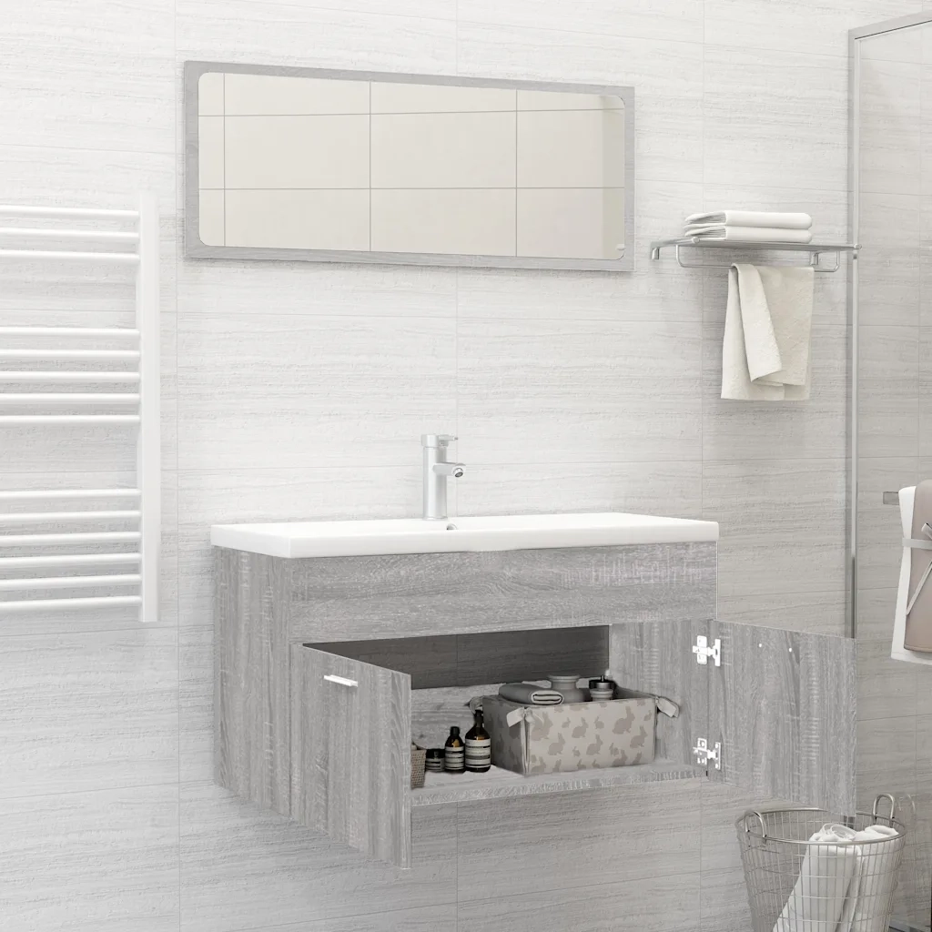 Set Mobili da Bagno 2 pz Grigio Sonoma in Legno Multistrato 826624