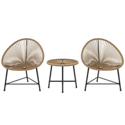Set da Giardino 3 Pezzi con 2 Sedie con Cuscini e Tavolino da Caffè a Cilindro in Rattan PE Legno e Nero