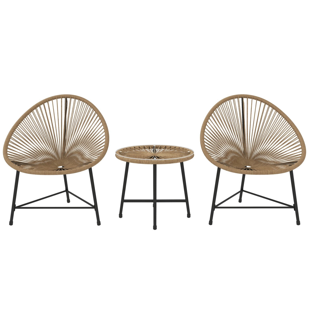 Set da Giardino 3 Pezzi con 2 Sedie con Cuscini e Tavolino da Caffè a Cilindro in Rattan PE Legno e Nero
