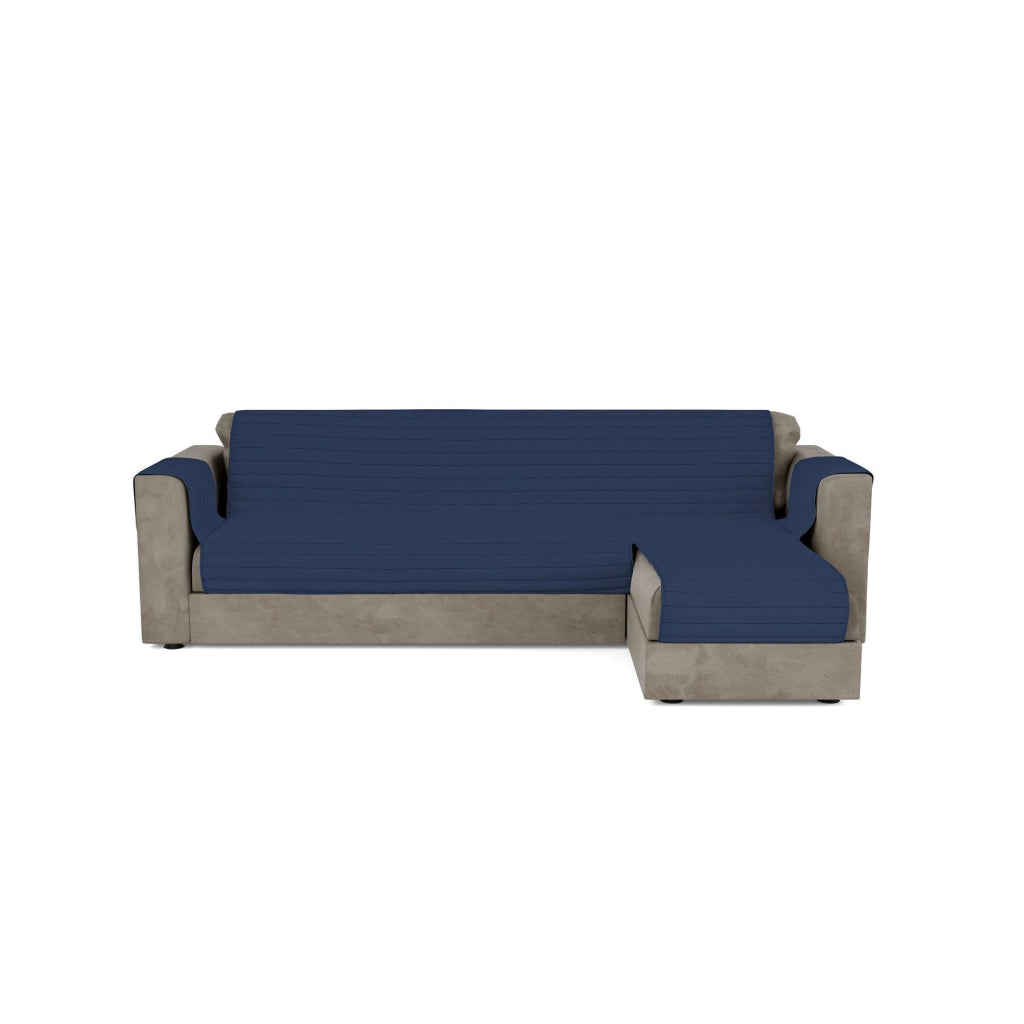 Copridivano Trapuntato con Penisola Destra Seduta 190 cm in Microfibra Blu Scuro
