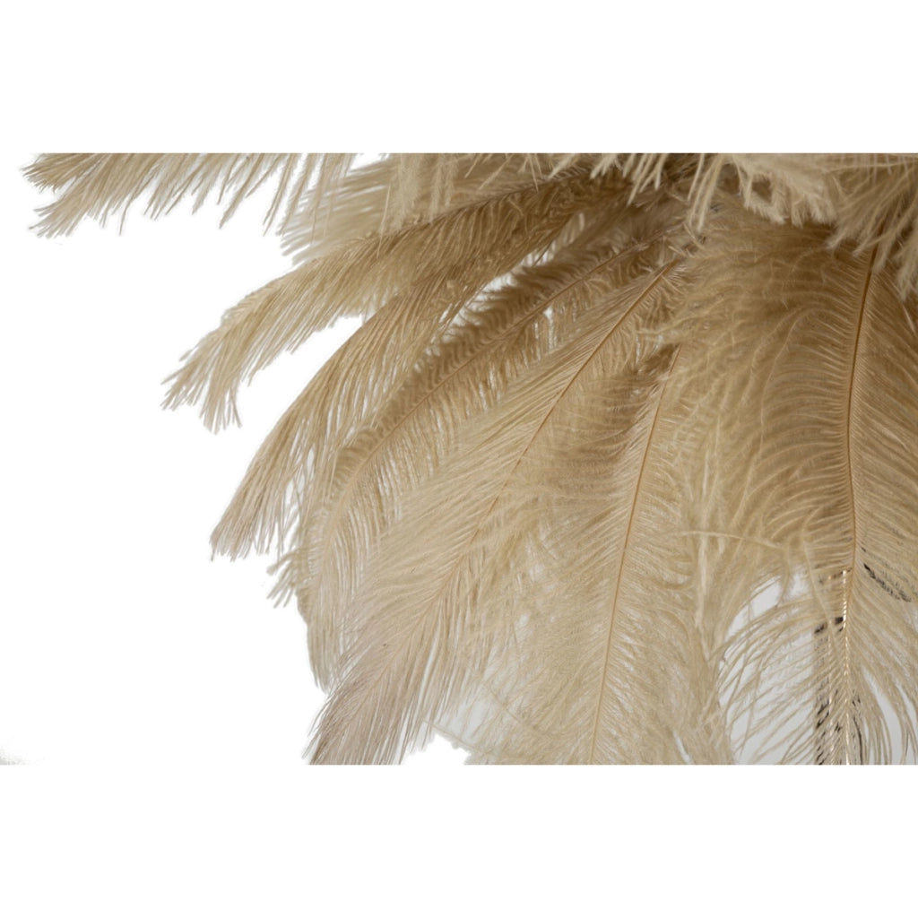 Lampada da tavolo Palm cammello in metallo dorato con piume di struzzo